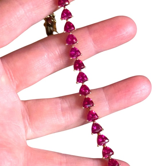 18k Yellow gold plt Sterling Silver Bracelet Lab Ruby heart tennis bracelet UTC - Picture 6 of 8